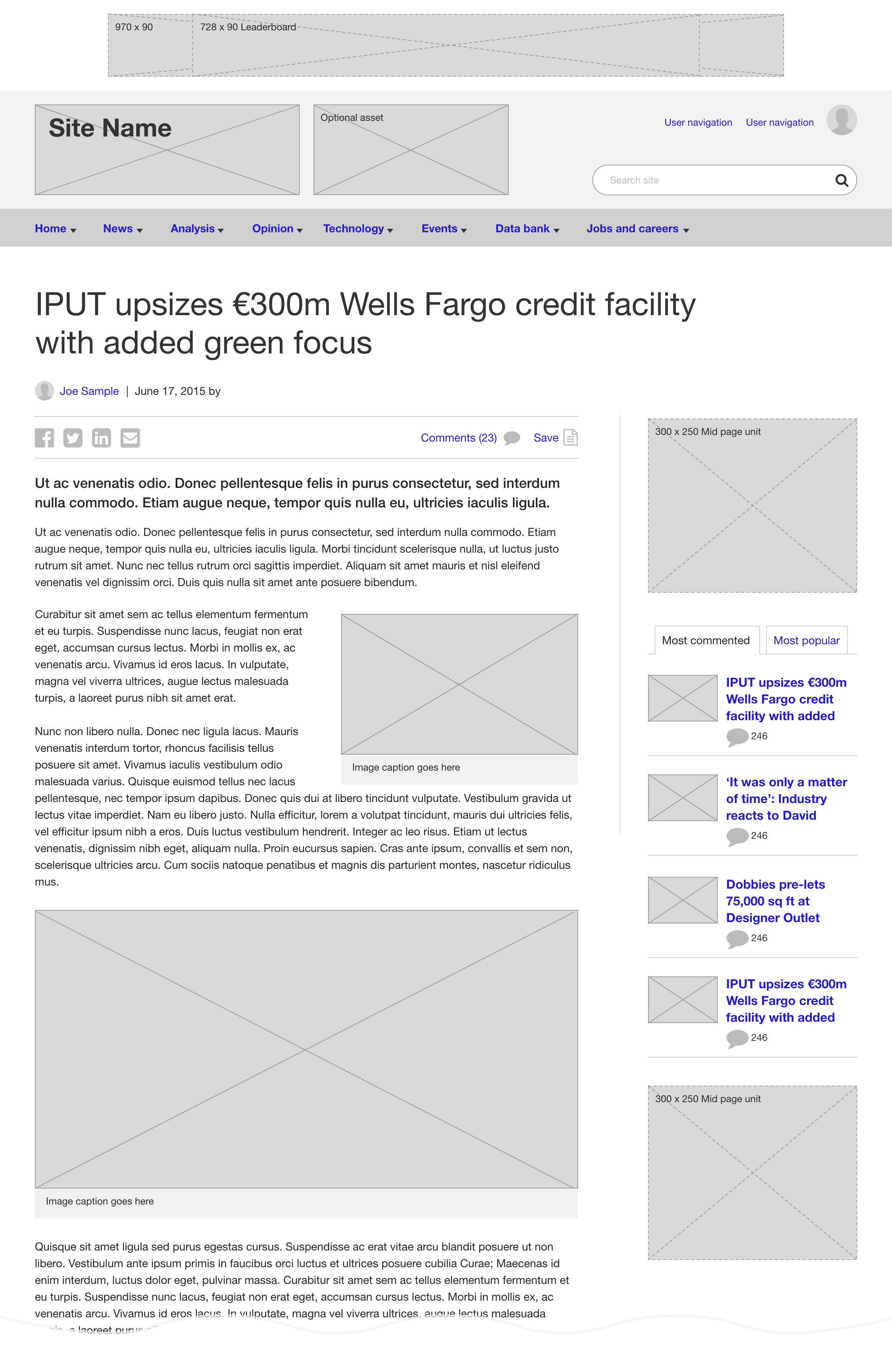 WVC wireframe article page